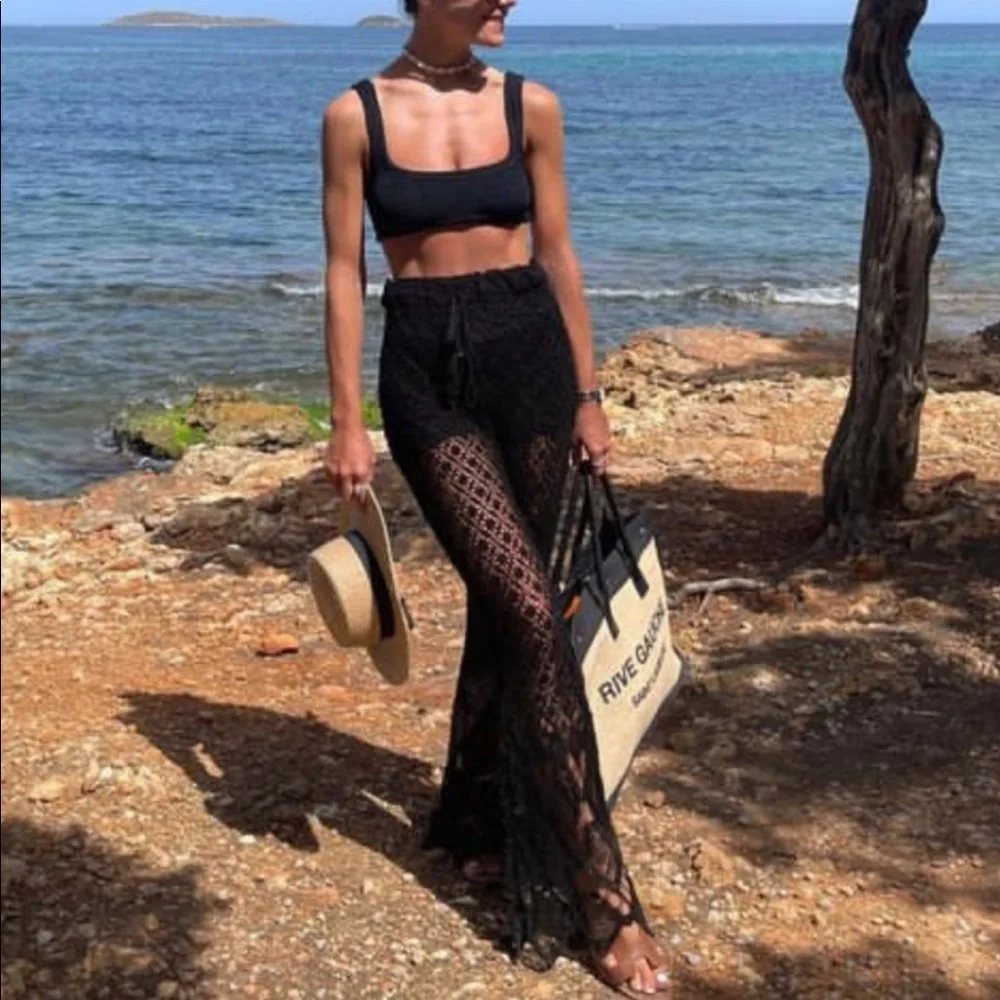 Zara crochet flared knit pants with tassels and beads - Picture 2 of 16